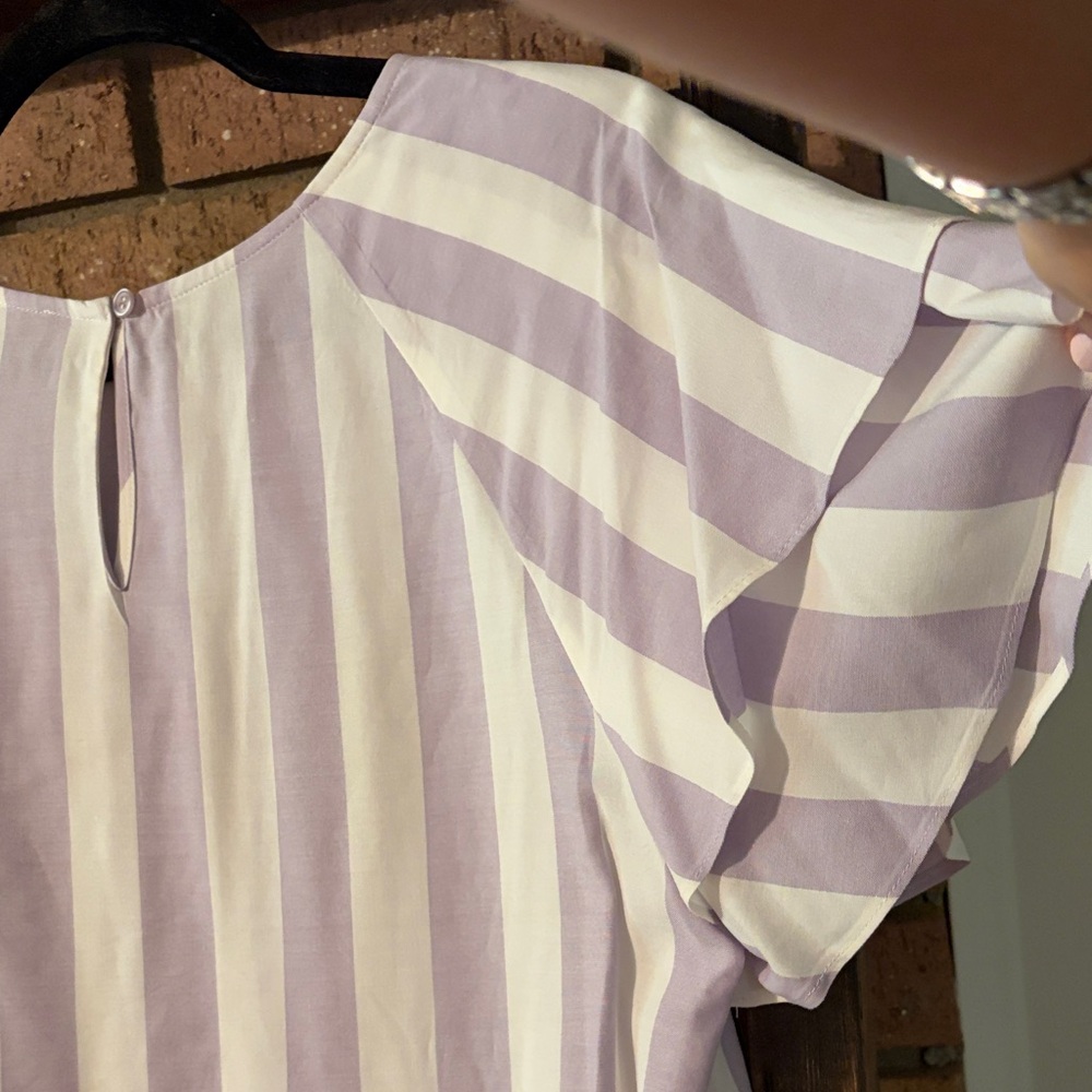 Cremieux Light Purple and White Striped Flutter Sleeve Top - Picture 8 of 9